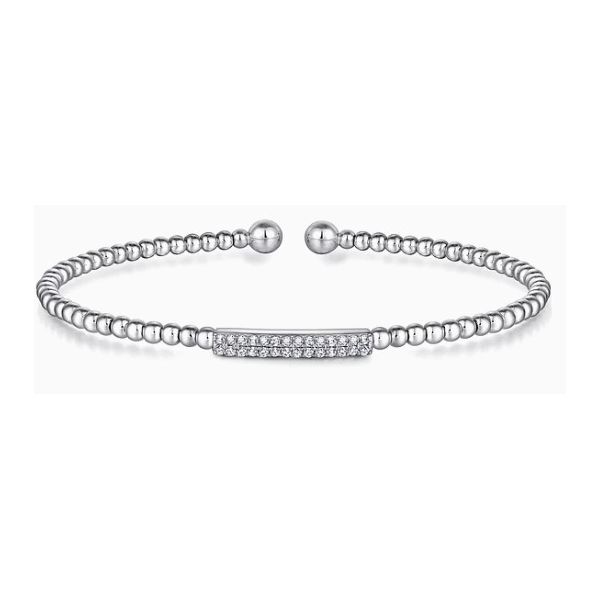 14K White Gold Bead Split Cuff with Diamonds Hannoush Jewelers, Inc. Albany, NY
