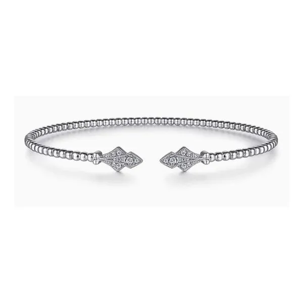 14K White Gold Bead Split Cuff with Diamonds Hannoush Jewelers, Inc. Albany, NY