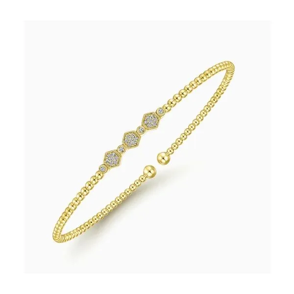 14K Yellow Gold Diamond Bujukan Bead Hexagon Cluster Bangle Hannoush Jewelers, Inc. Albany, NY