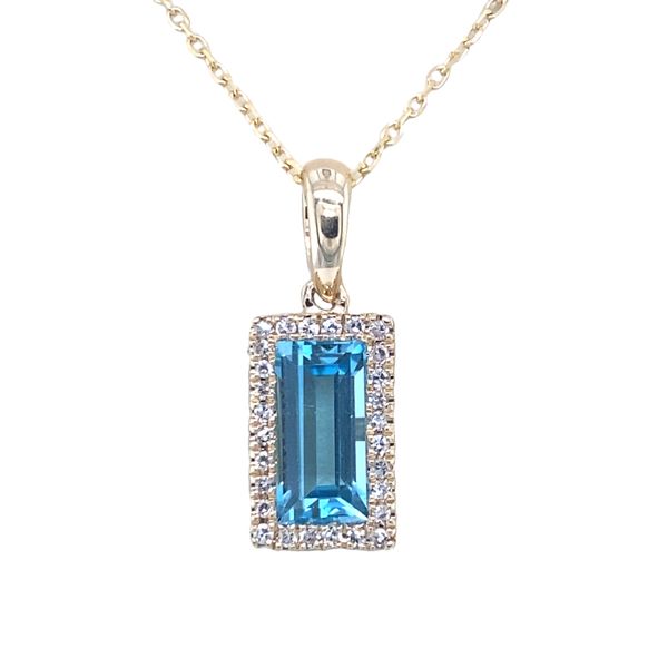 14K Yellow Gold Blue Topaz and Diamond Pendant Necklace Hannoush Jewelers, Inc. Albany, NY