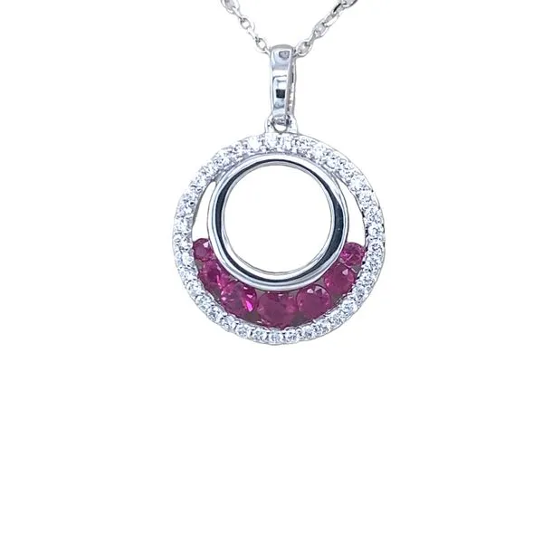 14K White Gold Ruby and Diamond Circle Pendant Necklace Hannoush Jewelers, Inc. Albany, NY