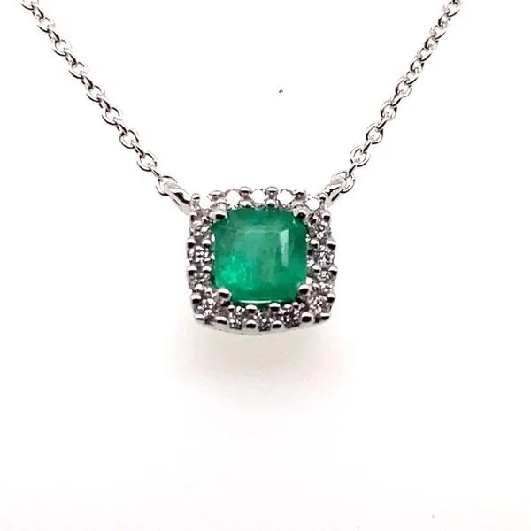 14K White Gold Emerald and Diamond Pendant Necklace Hannoush Jewelers, Inc. Albany, NY