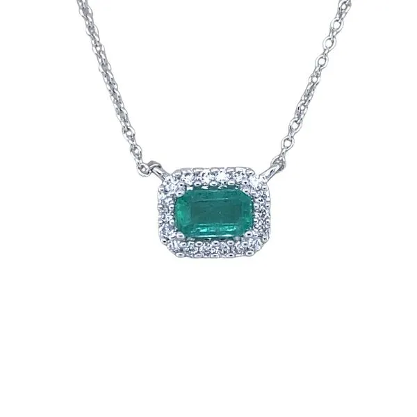 14K White Gold Emerald and Diamond Pendant Necklace Hannoush Jewelers, Inc. Albany, NY