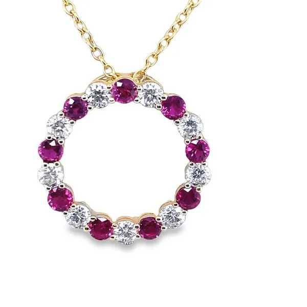14K Yellow Gold Ruby Diamond Circle Pendant Hannoush Jewelers, Inc. Albany, NY