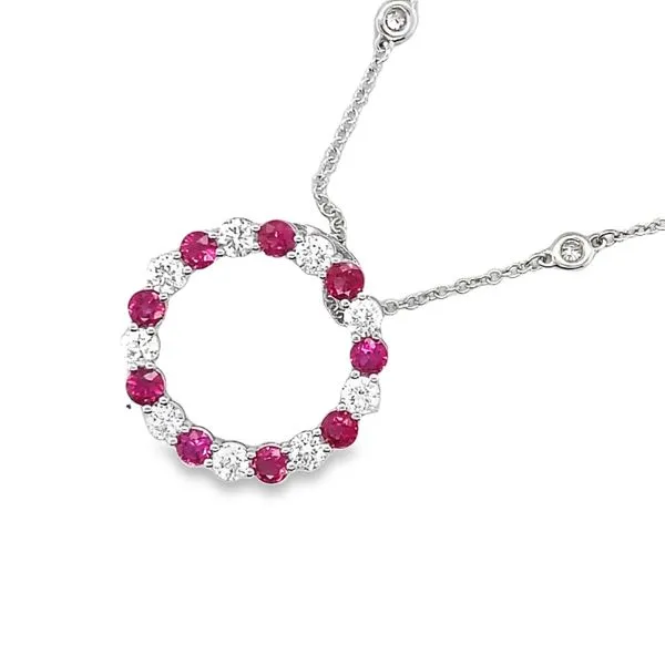 14K White Gold Burma Ruby and Diamond Circle Pendant Necklace Hannoush Jewelers, Inc. Albany, NY