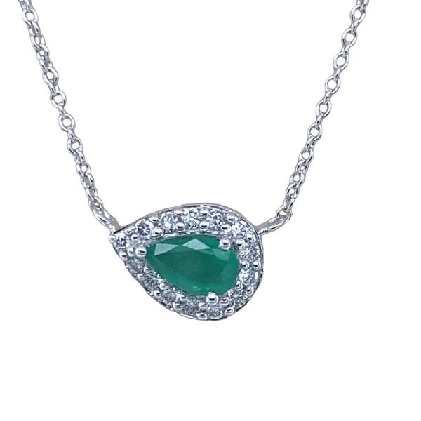 14K White Gold Emerald Diamond Pendant Necklace Hannoush Jewelers, Inc. Albany, NY