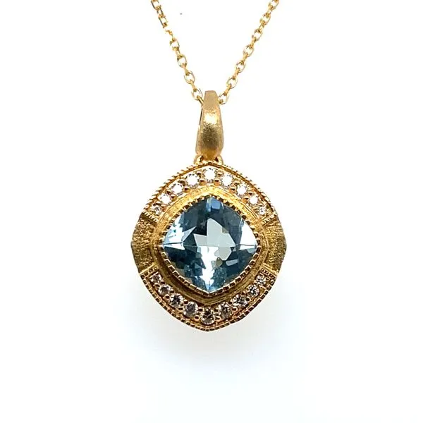 14K Yellow Gold Blue Topaz Diamond Pendant Necklace Hannoush Jewelers, Inc. Albany, NY