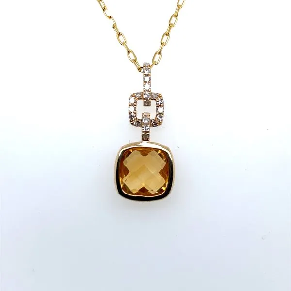 14K Yellow Gold Citrine Diamond Pendant Necklace Hannoush Jewelers, Inc. Albany, NY