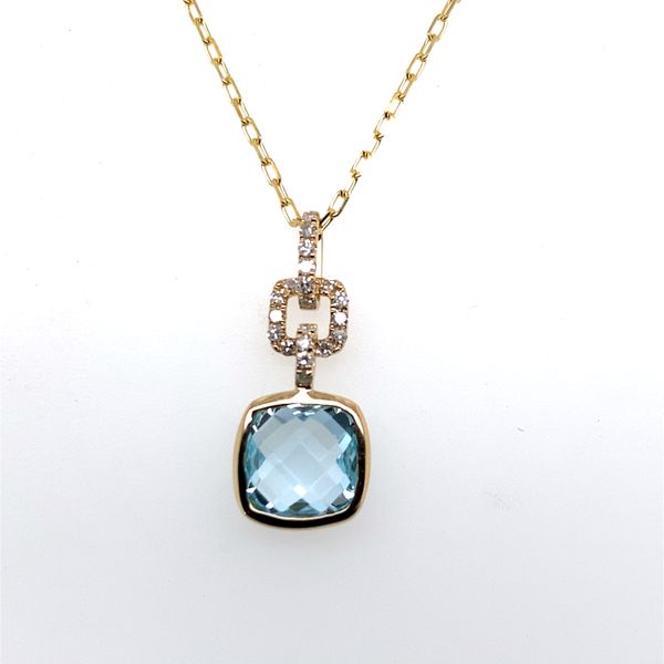 14K Yellow Gold Blue Topaz Diamond Pendant Necklace Hannoush Jewelers, Inc. Albany, NY