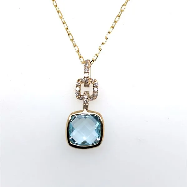 14K Yellow Gold Blue Topaz Diamond Pendant Necklace Hannoush Jewelers, Inc. Albany, NY