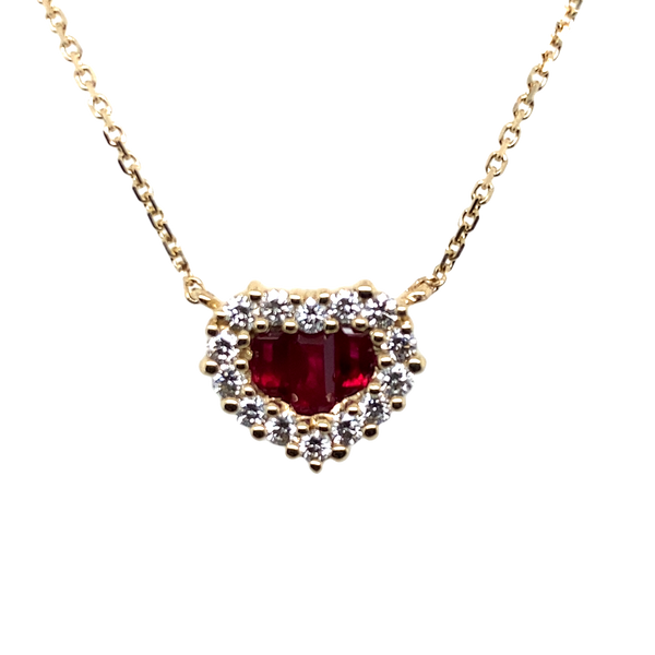 14K Yellow Gold Ruby and Diamond Heart Pendant Necklace Hannoush Jewelers, Inc. Albany, NY