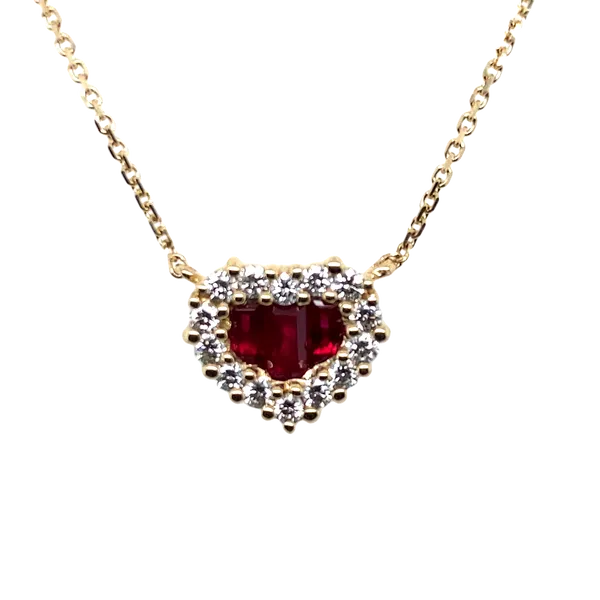 14K Yellow Gold Ruby & Diamond Heart Pendant Necklace Hannoush Jewelers, Inc. Albany, NY