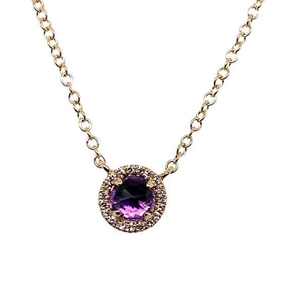 14K Yellow Gold Amethyst & Diamond Halo Pendant Necklace Hannoush Jewelers, Inc. Albany, NY
