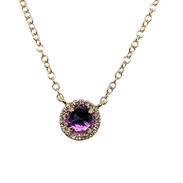 14K Yellow Gold Halo Amethyst & Diamonds Pendant Necklace Hannoush Jewelers, Inc. Albany, NY
