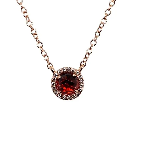 14K Rose Gold Halo Garnet & Diamonds Pendant Necklace Hannoush Jewelers, Inc. Albany, NY