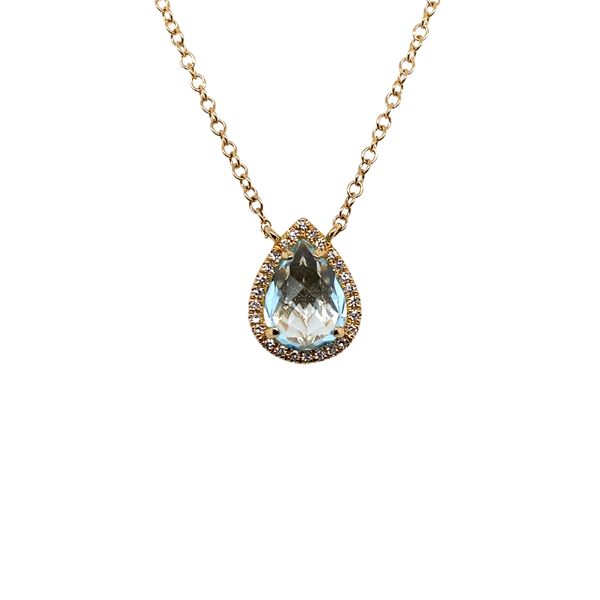 14K Yellow Gold Blue Topaz and Diamond Pear Shaped Pendant Necklace Hannoush Jewelers, Inc. Albany, NY