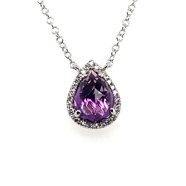14K White Gold Amethyst & Diamond Halo Pendant Necklace Hannoush Jewelers, Inc. Albany, NY
