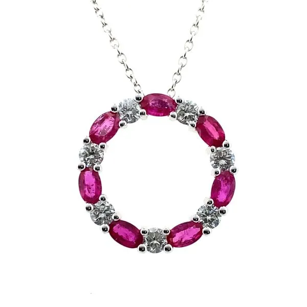 14K White Gold Circle Ruby and Diamonds Necklace Hannoush Jewelers, Inc. Albany, NY