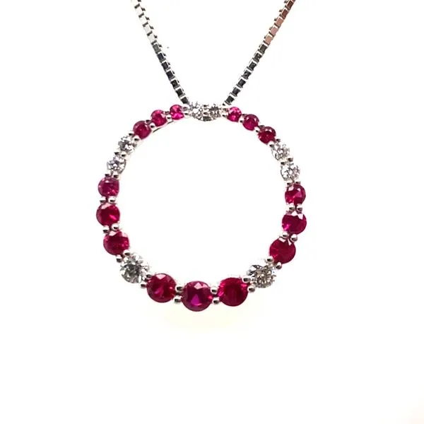 18K White Gold Diamonds and Rubys Circle Pendant Necklace Hannoush Jewelers, Inc. Albany, NY