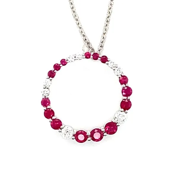 18K White Gold Diamonds and Rubys Circle Pendant Necklace Hannoush Jewelers, Inc. Albany, NY