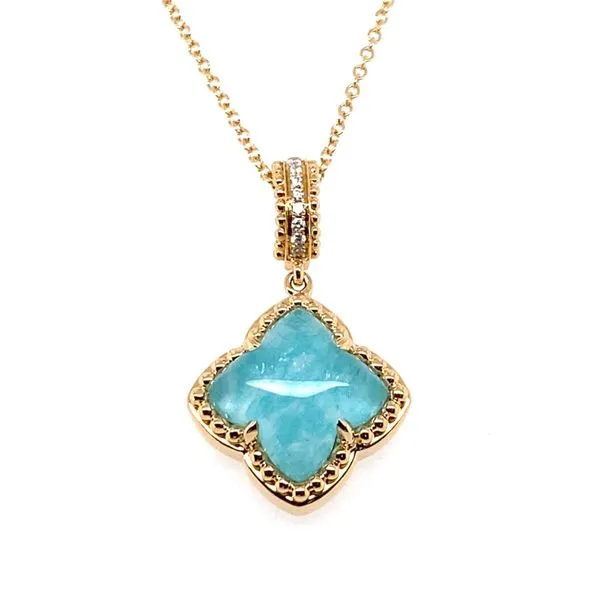 Doves 18K Yellow Gold Diamond Pendant with Clear Quartz over Amazonite Hannoush Jewelers, Inc. Albany, NY