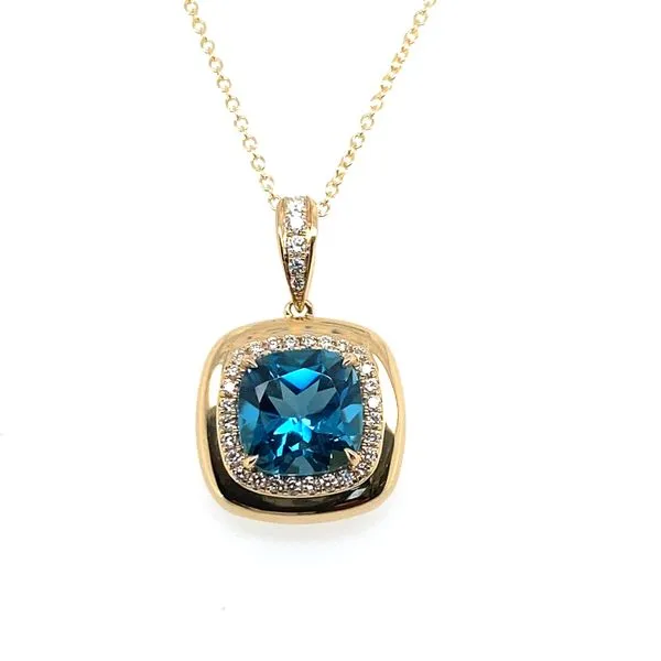18K Yellow Gold Diamond Pendant with London Blue Topaz Hannoush Jewelers, Inc. Albany, NY
