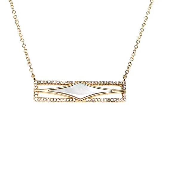 18K Yellow Gold Diamond Rectangular Sideway Necklace with White Mother of Pearl Hannoush Jewelers, Inc. Albany, NY