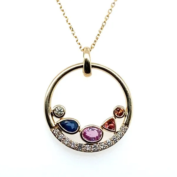 14K Yellow Gold Mixed Sapphires and Diamond Circle Pendant Necklace Hannoush Jewelers, Inc. Albany, NY