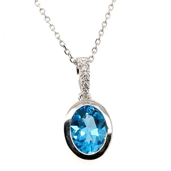 14K White Gold Blue Topaz Oval Shape Pendant Necklace Hannoush Jewelers, Inc. Albany, NY