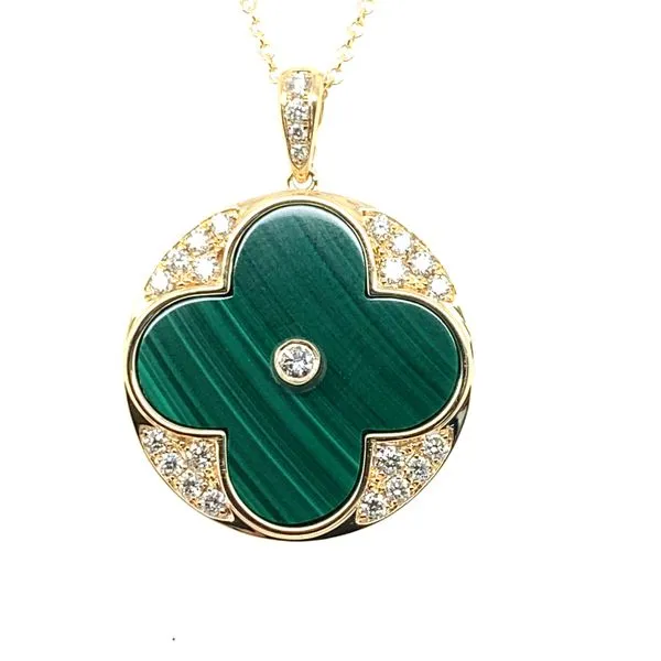 Doves 18K Yellow Gold Diamond Clover Pendant Necklace with Malachite Hannoush Jewelers, Inc. Albany, NY
