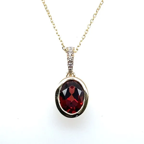 14K Yellow Gold Garnet and Diamond Pendant Necklace Hannoush Jewelers, Inc. Albany, NY