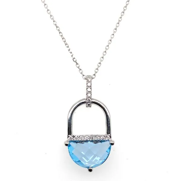 14K White Gold Blue Topaz and Diamonds Pendant Necklace Hannoush Jewelers, Inc. Albany, NY