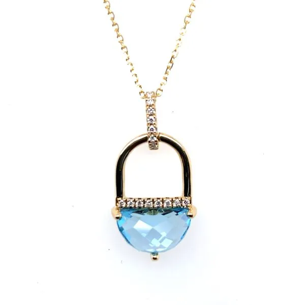 14K Yellow Gold Blue Topaz and Diamond Lock Shape Pendant Necklace Hannoush Jewelers, Inc. Albany, NY