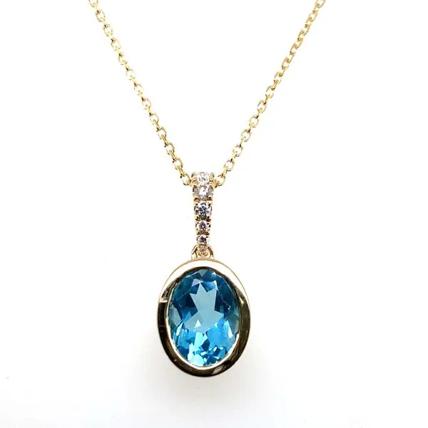 14K Yellow Gold Blue Topaz and Diamonds Pendant Necklace Hannoush Jewelers, Inc. Albany, NY