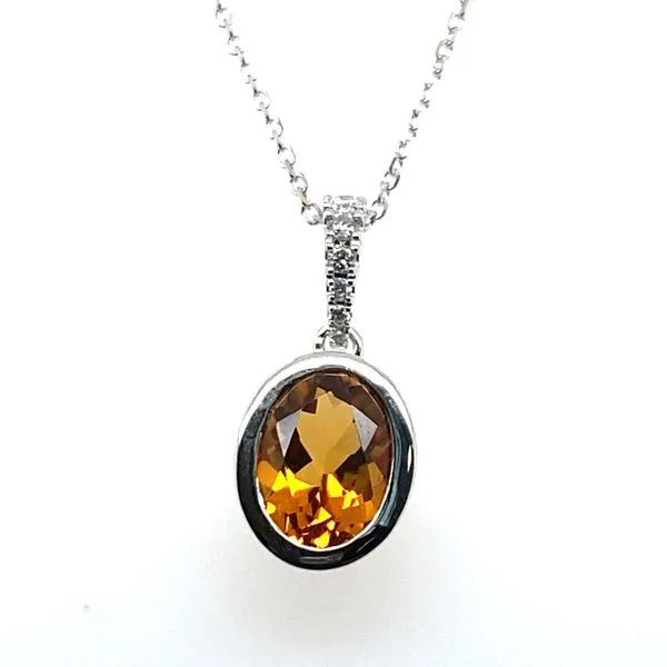 14K White Gold Citrine and Diamond Pendant Necklace Hannoush Jewelers, Inc. Albany, NY