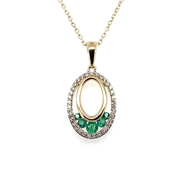 14K Yellow Gold Emerald and Diamond Double Oval Shape Pendant Necklace Hannoush Jewelers, Inc. Albany, NY