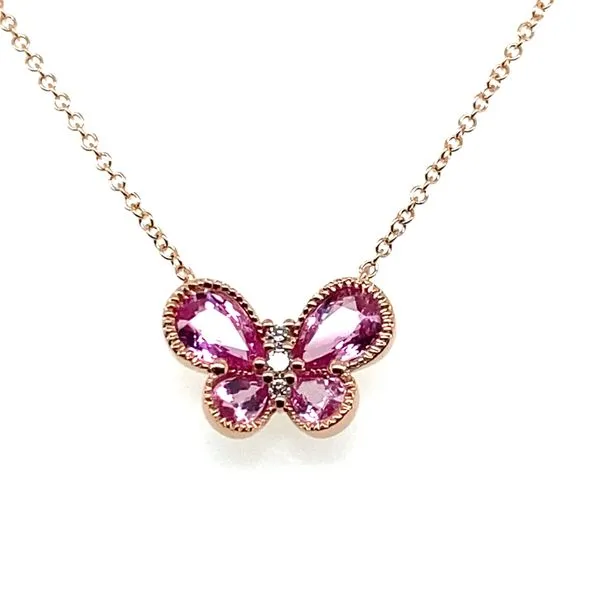 14K Rose Gold Pink Sapphire and Diamond Butterfly Necklace Hannoush Jewelers, Inc. Albany, NY