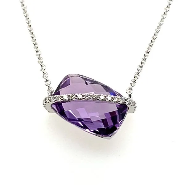 14K White Gold Amethyst and Diamond Pendant Necklace Hannoush Jewelers, Inc. Albany, NY