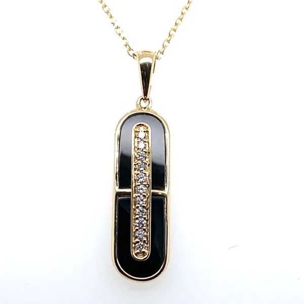14K Yellow Gold Onyx and Diamond Bar Necklace Hannoush Jewelers, Inc. Albany, NY