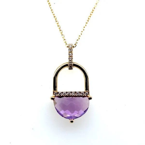 14K Yellow Gold Amethyst and Diamond Lock Pendant Necklace Hannoush Jewelers, Inc. Albany, NY