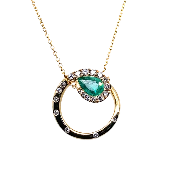 14K Yellow Gold Emerald and Diamond Pendant Necklace Hannoush Jewelers, Inc. Albany, NY