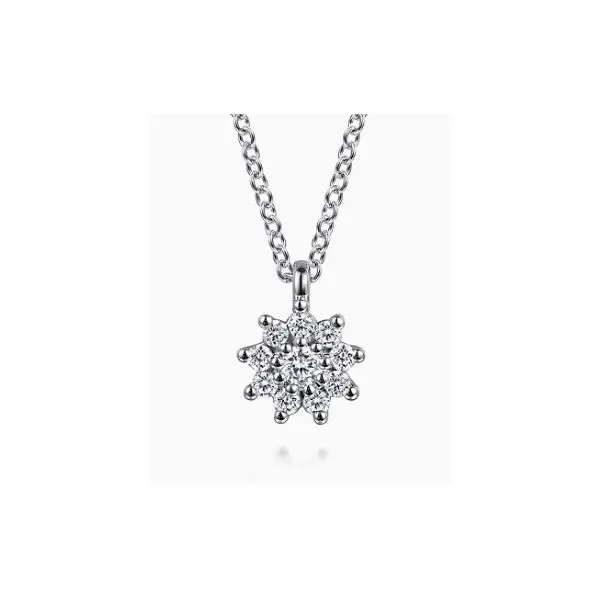 Gabriel & Co 14K White Gold White Sapphire Cluster Pendant Necklace Hannoush Jewelers, Inc. Albany, NY