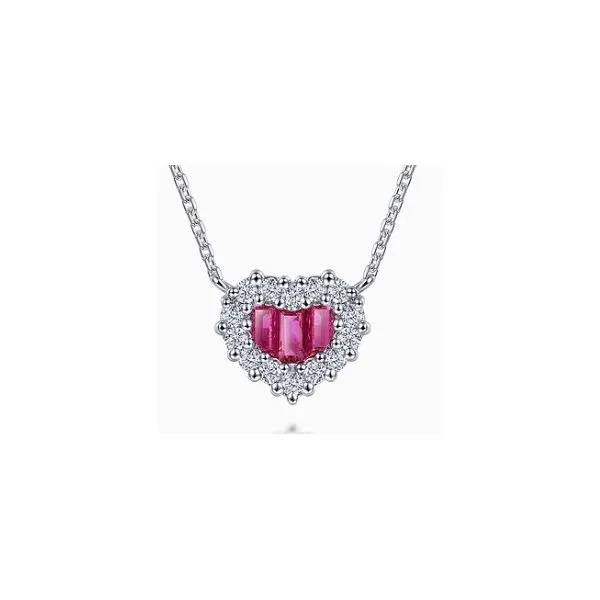 Gabriel & Co 14K White Gold Heart Ruby and Diamond Pendant Necklace Hannoush Jewelers, Inc. Albany, NY