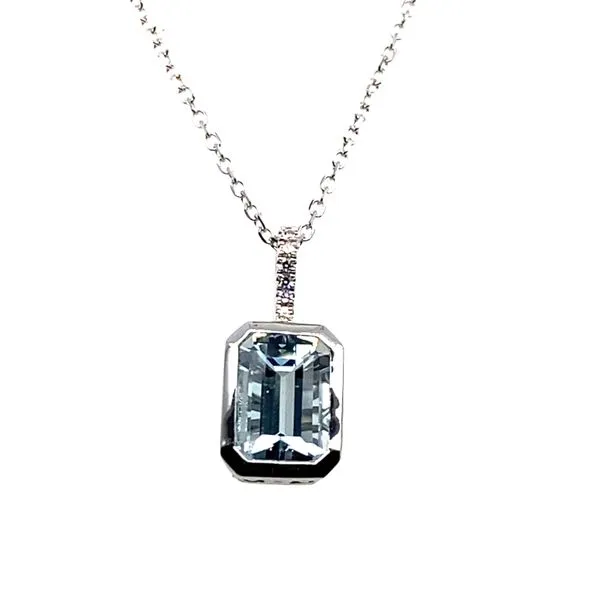 14K White Gold Aquamarine and Diamond Pendant Necklace Hannoush Jewelers, Inc. Albany, NY