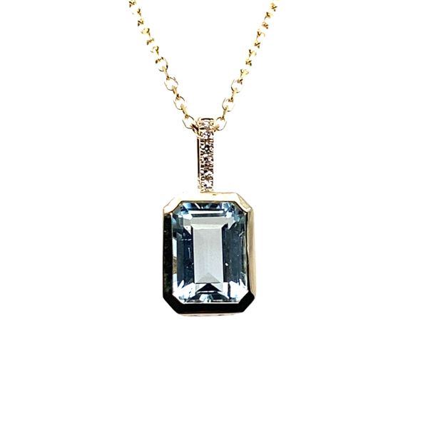 14K Yellow Gold Blue Topaz and Diamond Pendant Necklace Hannoush Jewelers, Inc. Albany, NY