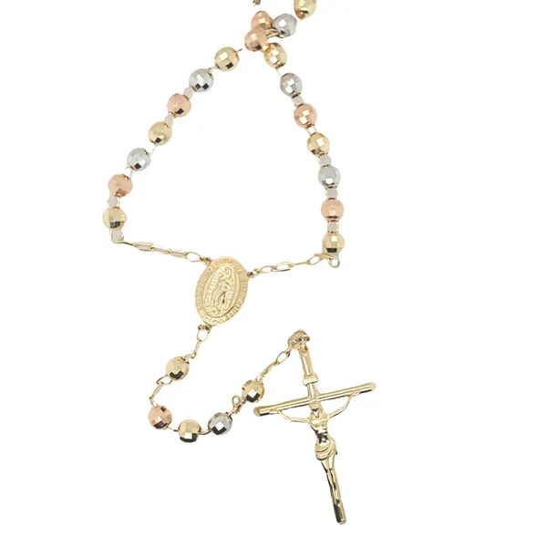 14K Tri Color Gold 24-Inch Rosary Bead Necklace Hannoush Jewelers, Inc. Albany, NY