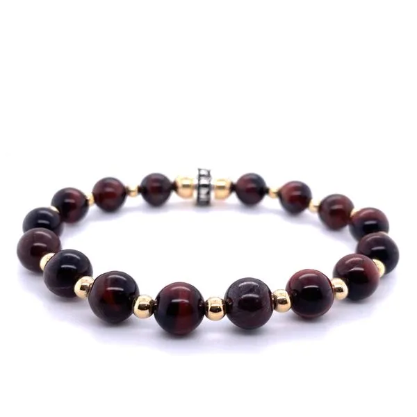 Sterling Silver Red Tiger Eye and YGF Bead Bracelet Hannoush Jewelers, Inc. Albany, NY