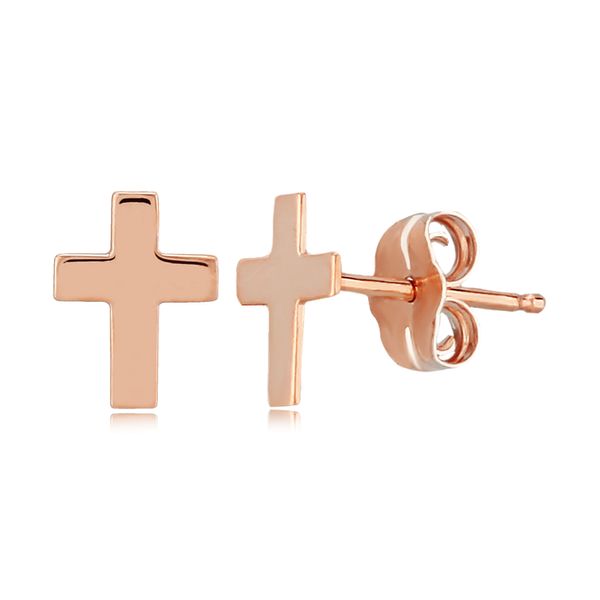 14K Rose Gold Plain Medium Cross Post Earrings Hannoush Jewelers, Inc. Albany, NY