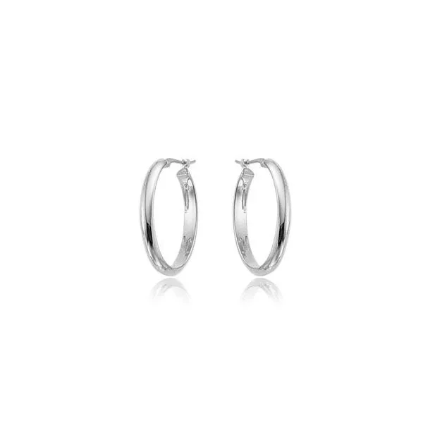 14K White Gold Oval Half Round Hoop Earrings Hannoush Jewelers, Inc. Albany, NY