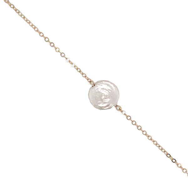14K Yellow Gold Single Round Coin Pearl Cable Link Bracelet Hannoush Jewelers, Inc. Albany, NY